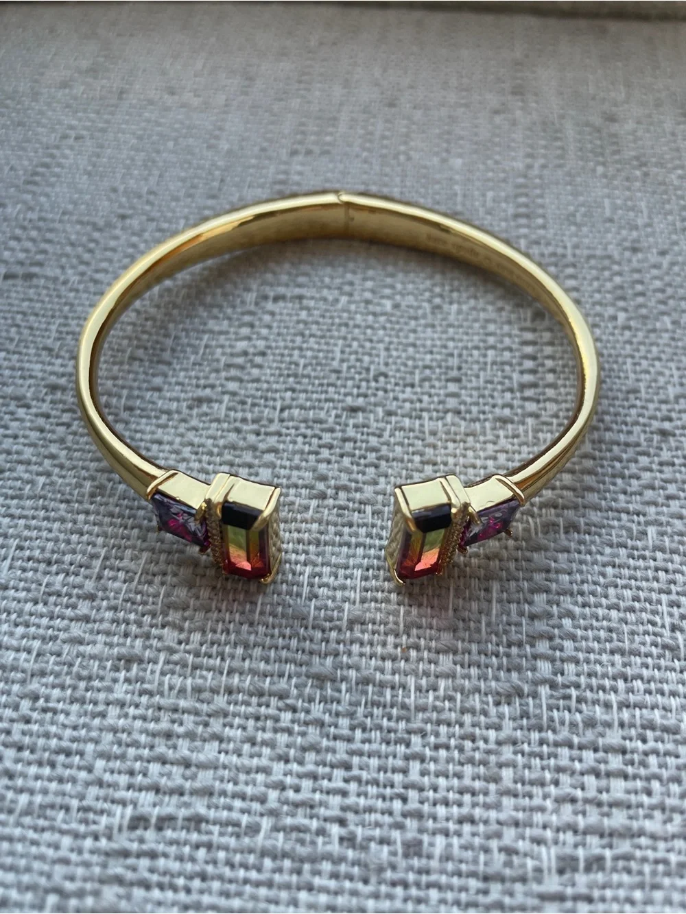 Kate Spade Gold-Tone Bicolor Pink and Green Crystal Cuff Bracelet